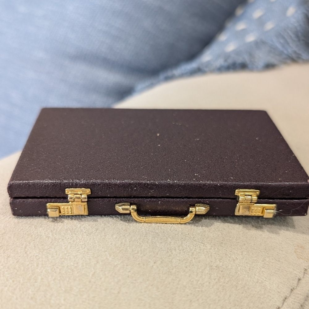 Vintage MINI Leather Briefcase Salesman Sample Calculator Card Holder, No Calc
